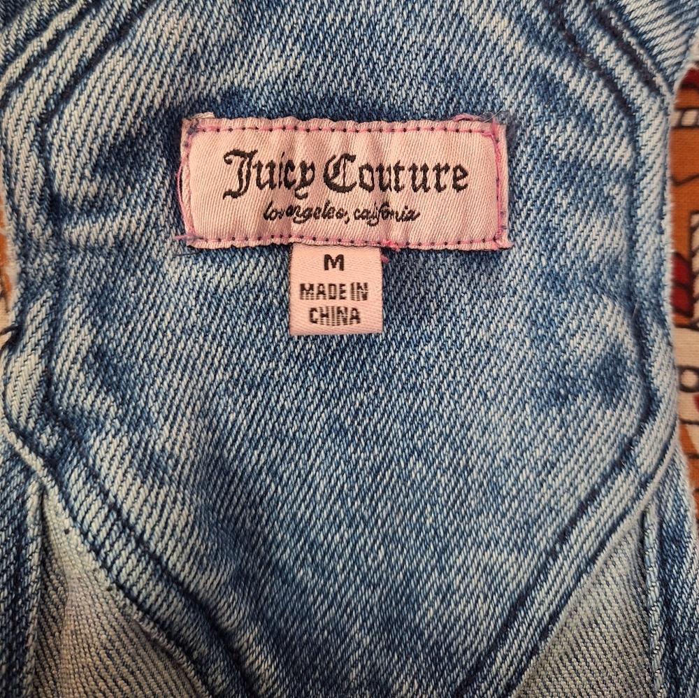 Juicy Couture Denim Rhinestone Bedazzled Wide Leg Disco Dungarees - Picture 5 of 16
